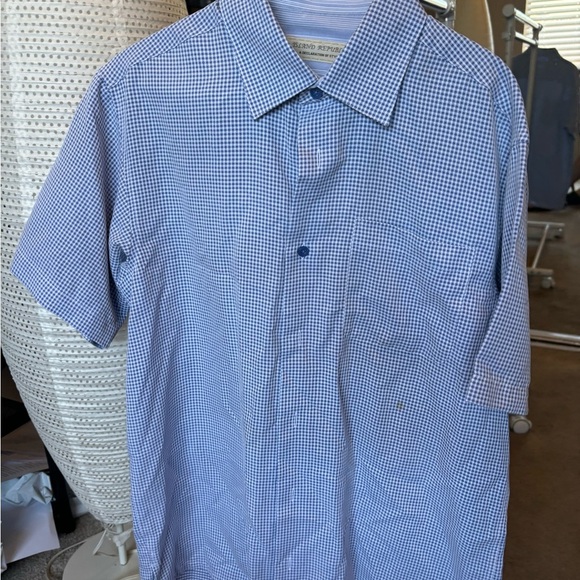 Island Republic Men’s Causal Button Up Shortsleeve Shirt Check Blue/white M - Picture 3 of 10